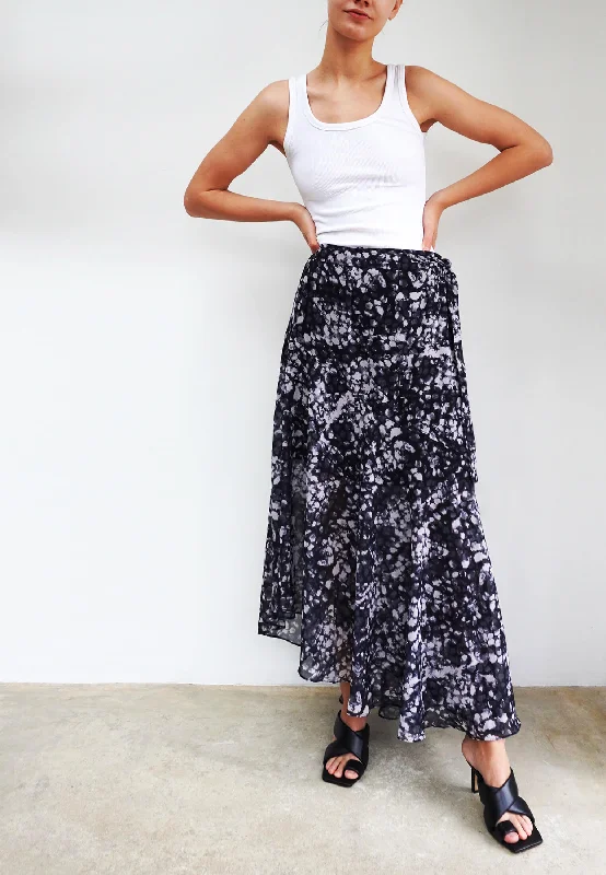 SPINEL SKIRT STILL PRINT BLACK & GREY chiffon skirt lightweight