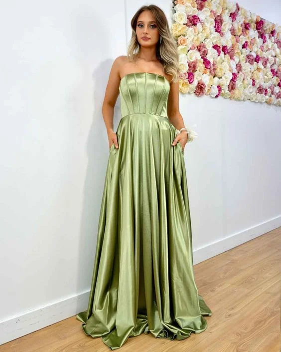 Simple Green A-Line Satin Prom Dress Evening Party Dress with Pockets,DP562 Tunics Exclusive limited Simple Green A-Line Satin Prom Dress Evening Party Dress with Pockets,DP562 Tunics Exclusive limited