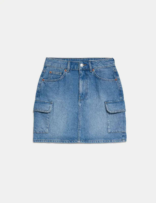 Denim Mini Cargo Skirt satin skirt smooth