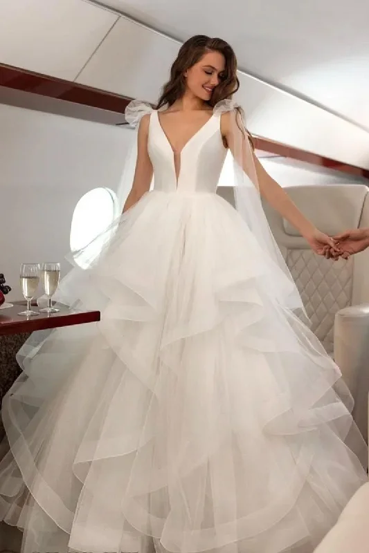 Plunging Sleeveless Wedding Gown with Horsehair Tulle Skirt corduroy skirt cozy