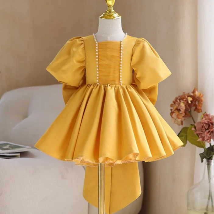 Baby Girl Dress Toddler Prom Big Bow Puffy Birthday Puff Sleeves Party Dress Turtleneck Neckline Stylish Baby Girl Dress Toddler Prom Big Bow Puffy Birthday Puff Sleeves Party Dress Turtleneck Neckline Stylish