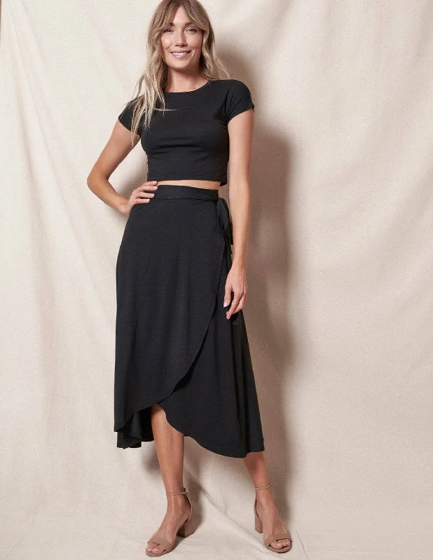 Bamboo / Organic Cotton Wrap Skirt - Black denim skirt trendy