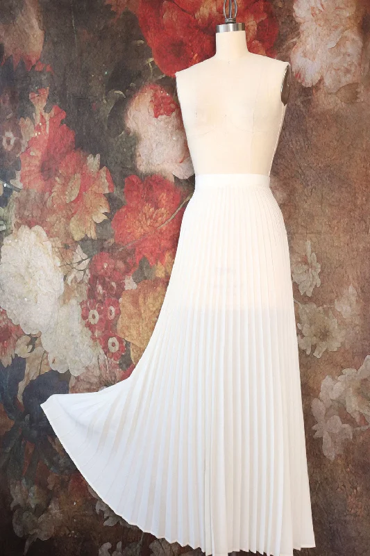 Ivory Pleated Maxi Skirt S silk skirt luxurious