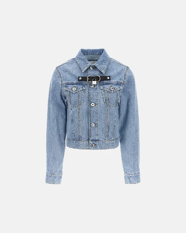 JW Anderson Women Padlock Strap Trucker Jacket In Blue Cardigan Sweater Pullover