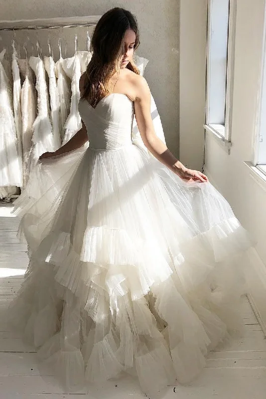 Pleated Sweetheart Ivory Wedding Gown with Ruffle Tulle Skirt silk skirt lustrous