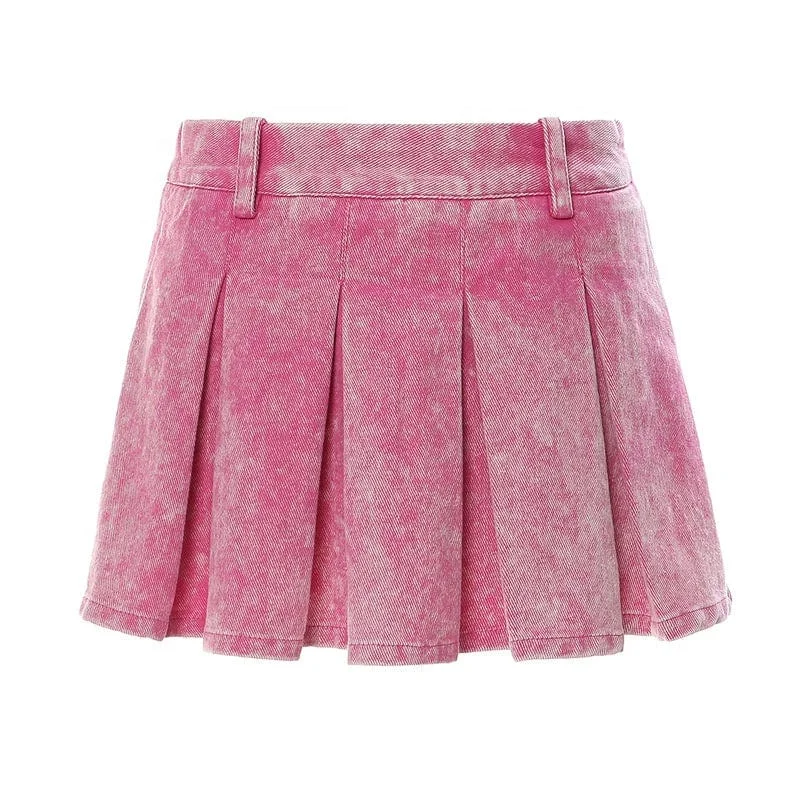 OUDINA Street Fashionable Pink Skirt For Women Mini Short Wash Denim Personalized Umbrella Womens Skirts lace skirt intricate OUDINA Street Fashionable Pink Skirt For Women Mini Short Wash Denim Personalized Umbrella Womens Skirts lace skirt intricate