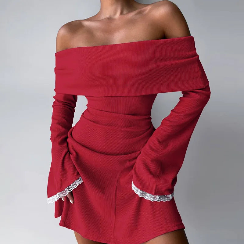 Advbridge Elegant Lace Patchwork Mini Dress Fashion Red Sexy Slash Neck Christmas Party Dresses for Women Flare Sleeve Evening Dress 2024 Tunics Stylish elegant Advbridge Elegant Lace Patchwork Mini Dress Fashion Red Sexy Slash Neck Christmas Party Dresses for Women Flare Sleeve Evening Dress 2024 Tunics Stylish elegant