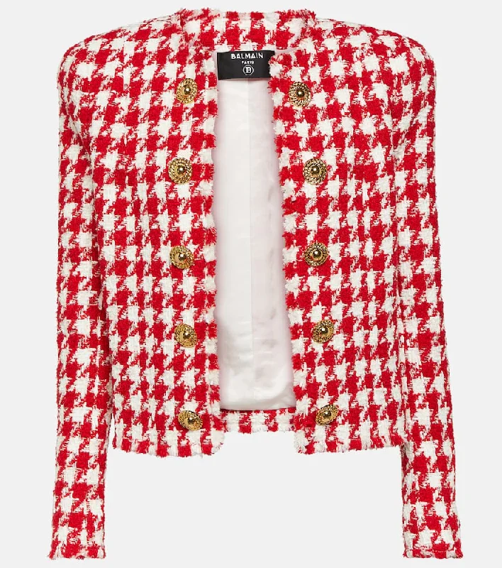 Balmain Houndstooth tweed jacket Herringbone Jacket Checkered Jacket Solid Jacket