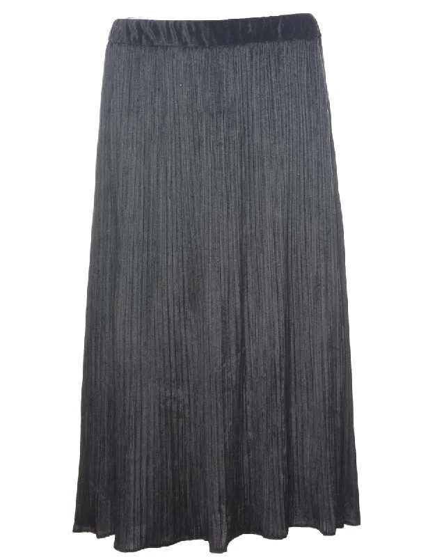 Velour Black Midi Skirt - M cashmere skirt plush