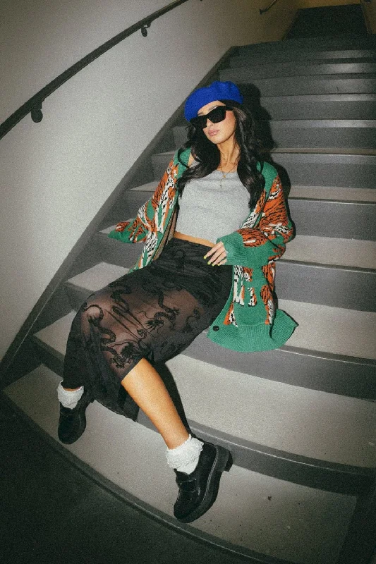 Enchantress Mesh Burnout Dragon Skirt in Dangerous Woman denim skirt classic