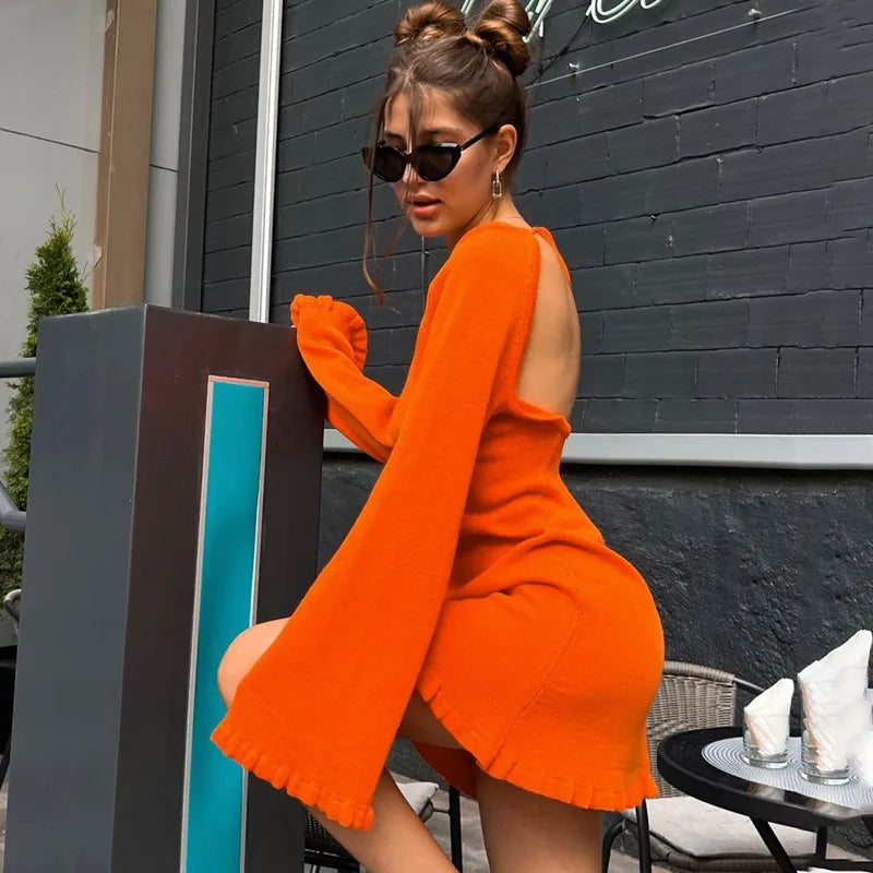 Advbridge - Women Sexy Lace Up Halter Backless Mini Dress Flare Long Sleeve Hip Sexy Party Club Bodycon Casual Streetwear Party Dresses Tunics Occasion special Advbridge - Women Sexy Lace Up Halter Backless Mini Dress Flare Long Sleeve Hip Sexy Party Club Bodycon Casual Streetwear Party Dresses Tunics Occasion special