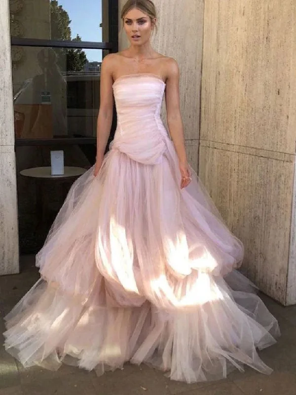 Light Pink Strapless A-Line Tulle Long Prom Dress Elegant Party Dress,DP465 Tunics Polka dots Light Pink Strapless A-Line Tulle Long Prom Dress Elegant Party Dress,DP465 Tunics Polka dots