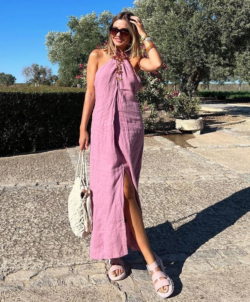 Advbridge 2024 Women's Halter Neck Linen Dress Dress Party Dress Evening Dresses Zevity Cheap Casual Womens Dresses Tunics Trendy modern Advbridge 2024 Women's Halter Neck Linen Dress Dress Party Dress Evening Dresses Zevity Cheap Casual Womens Dresses Tunics Trendy modern