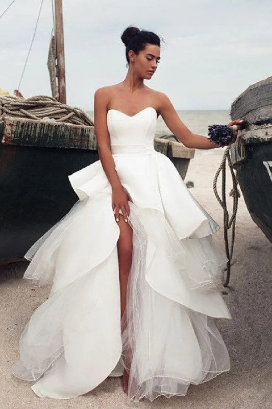 Unique Sweetheart Backless Wedding Gowns with Tiered Skirt lace skirt delicate