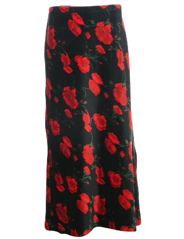 Velvet Floral Print Maxi Skirt - M midi skirt versatile