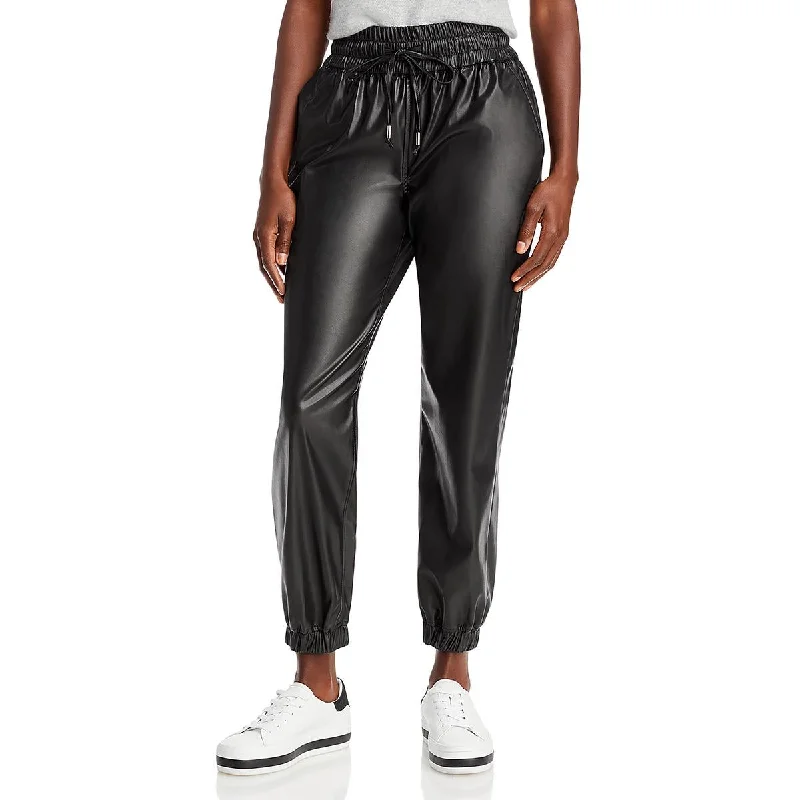 [BLANKNYC] Womens Faux Leather Smocked Jogger Pants Comfortable Denim Leggings