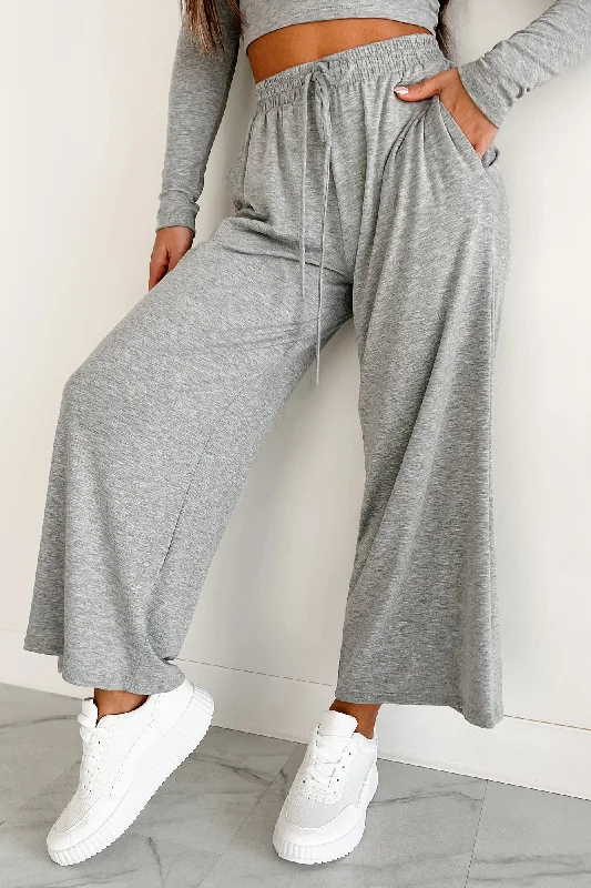 Lazy Reputation Drawstring Waist Lounge Pants (Heather Grey) Comfy High-Waist Jeans