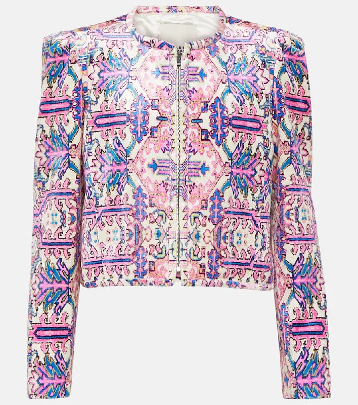 Isabel Marant Valian printed cropped jacket Zippered Front Buttoned Front Snap Front Isabel Marant Valian printed cropped jacket Zippered Front Buttoned Front Snap Front