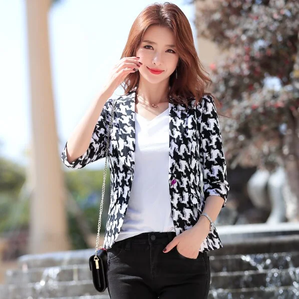2022 summer slim slimming temperament casual plaid suit jacket female Single Breasted Notched Print Three Quarter DB342 Embroidered Jacket Appliqued Jacket Beaded Jacket 2022 summer slim slimming temperament casual plaid suit jacket female Single Breasted Notched Print Three Quarter DB342 Embroidered Jacket Appliqued Jacket Beaded Jacket