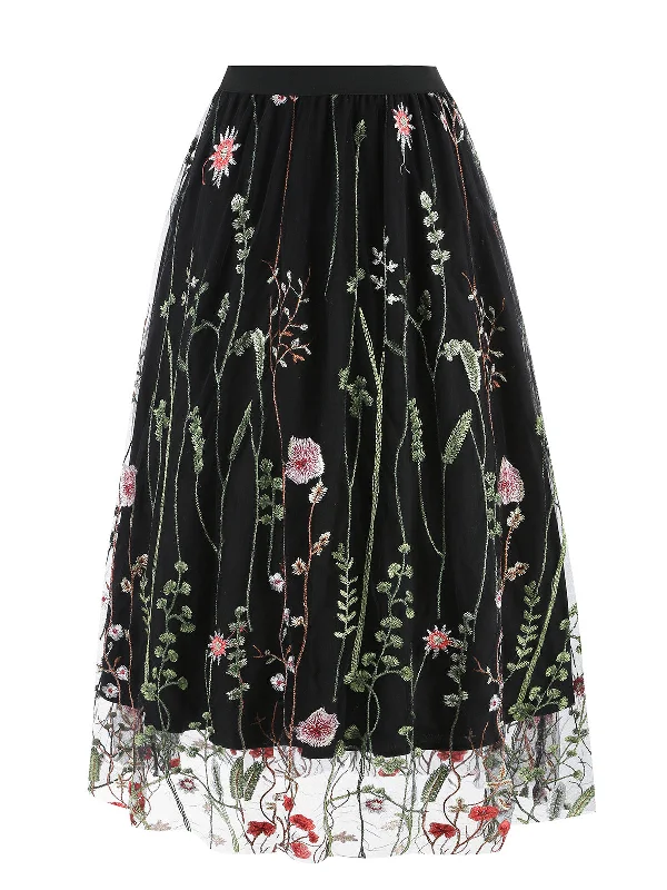 1950s Floral Embroidered Mesh Skirt boho skirt vibe