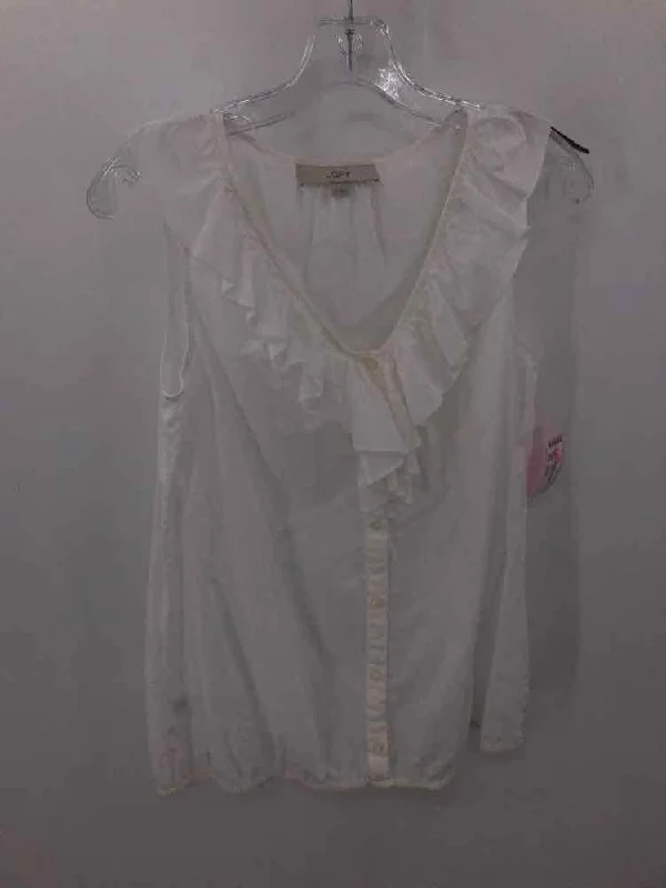 Pre-Owned Loft White Size Small Button Down Tank Top bold tank top