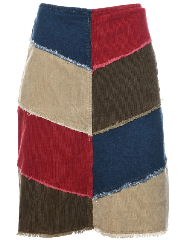 Y2K Patchwork A-line Skirt - L wool skirt warm