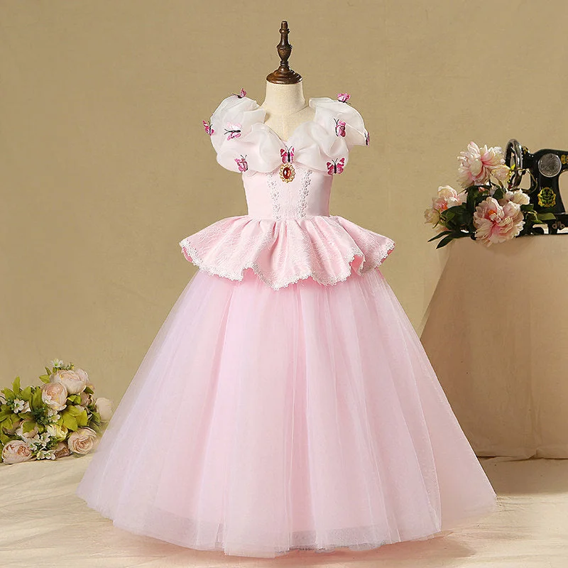 Girl Summer Butterfly Puffy Birthday Party Dress Tunics Wedding white