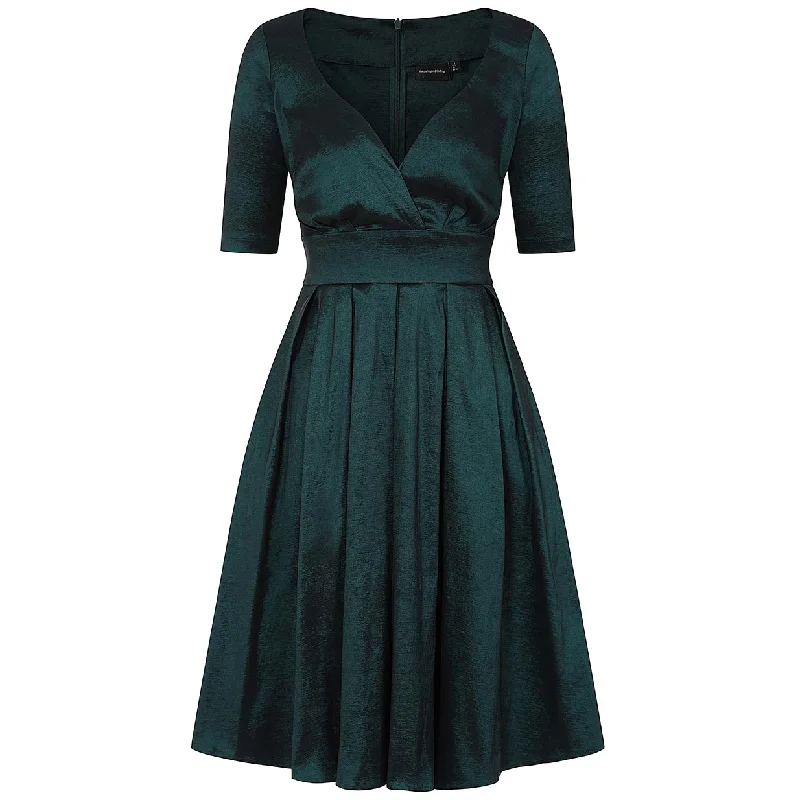 Green Taffeta Sweetheart Neck Flare Party Dress Tunics Print Colorful