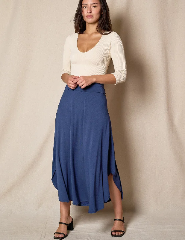 Bamboo Flat Waist Skirt - Navy denim skirt classic