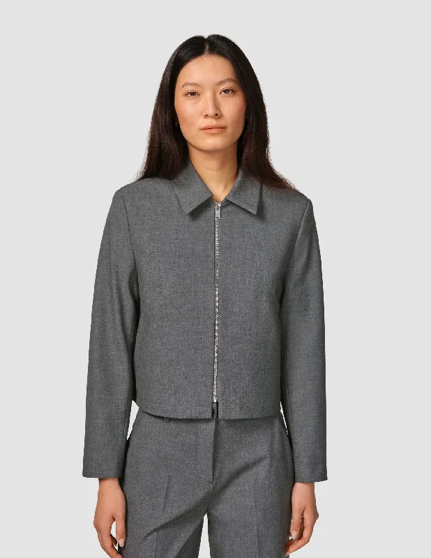 Essential Short Zip Jacket Dark Grey Melange Trench Coat Raincoat Waterproof Jacket Essential Short Zip Jacket Dark Grey Melange Trench Coat Raincoat Waterproof Jacket
