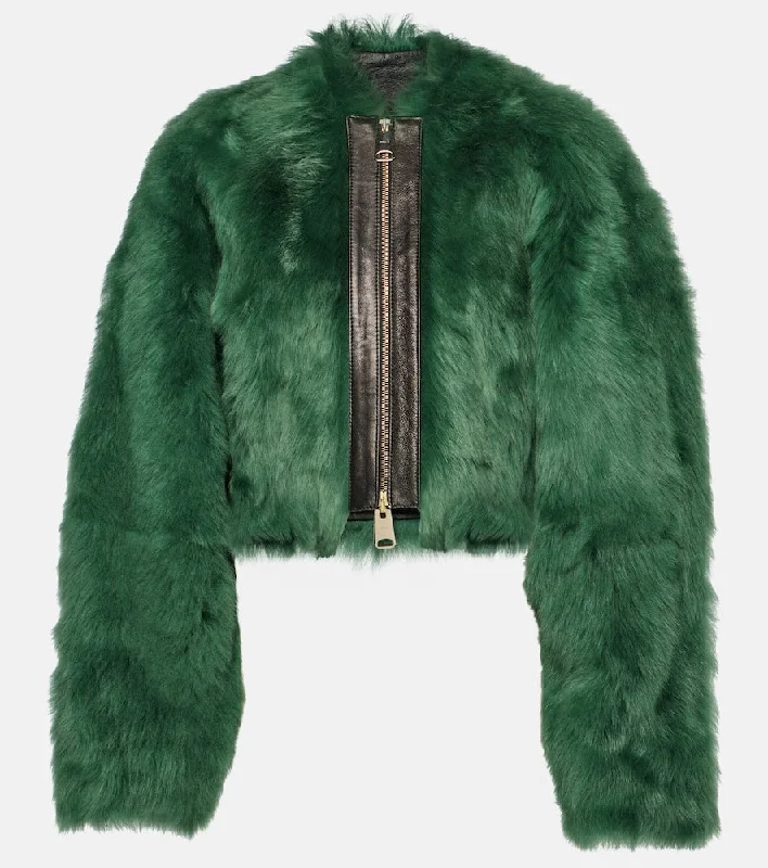 Khaite Gracell cropped shearling jacket Rayon Fabric Velvet Fabric Corduroy Fabric