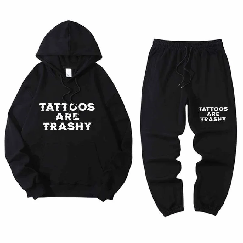 Multicolor Tattoos Are Trashy Crew Collar Hoodie Pants Set Comfy Athletic Pants