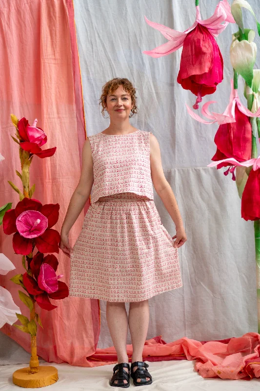 Midi Pocket Skirt – Pink Twirl Print seamless skirt comfort