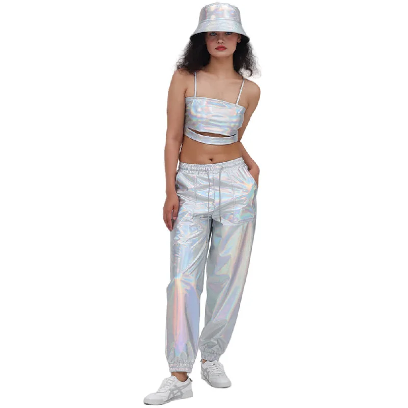 Street Fashion Metallic Shiny Sports Cuff Pants Casual Wide Pants