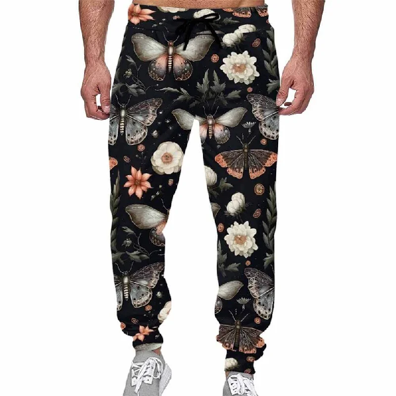 Night Moth And Flower Casual Elastic Drawstring Pants Cozy Maternity Pants