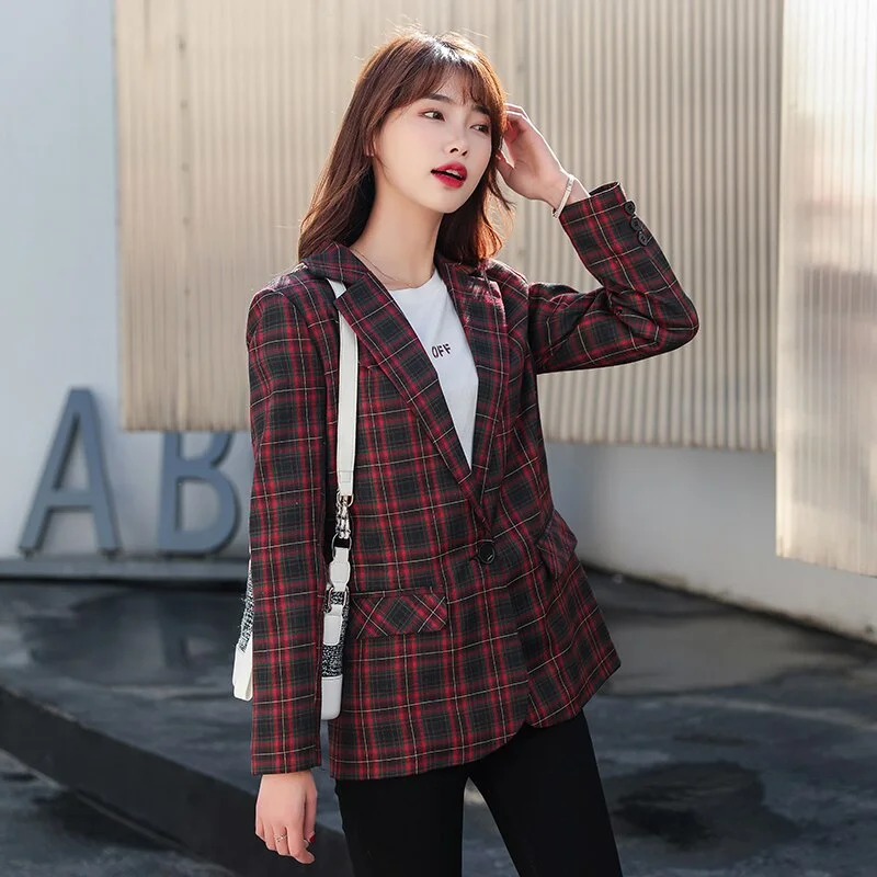 Spring and autumn Women Blazer Jacket Casual Work Suit Coat Office Lady Pockets Slim plaid Blazers Female Insulated Jacket Fitted Jacket Loose Jacket Spring and autumn Women Blazer Jacket Casual Work Suit Coat Office Lady Pockets Slim plaid Blazers Female Insulated Jacket Fitted Jacket Loose Jacket