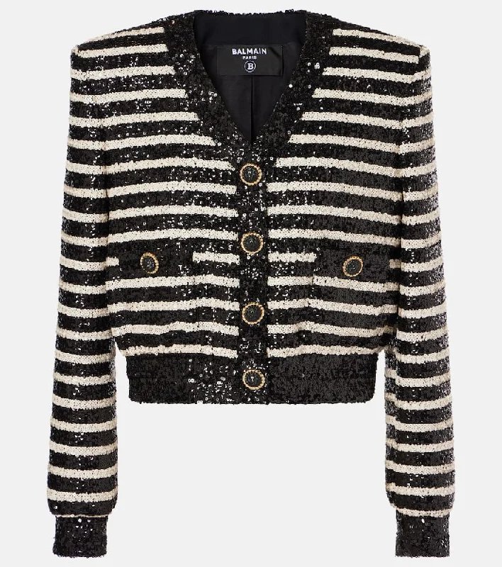 Balmain Sequined striped jacket Fleece Jacket Down Jacket Parka