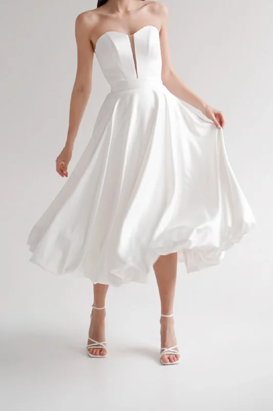 Minimalist A-line Wedding Gown with Midi-length Skirt cotton skirt soft
