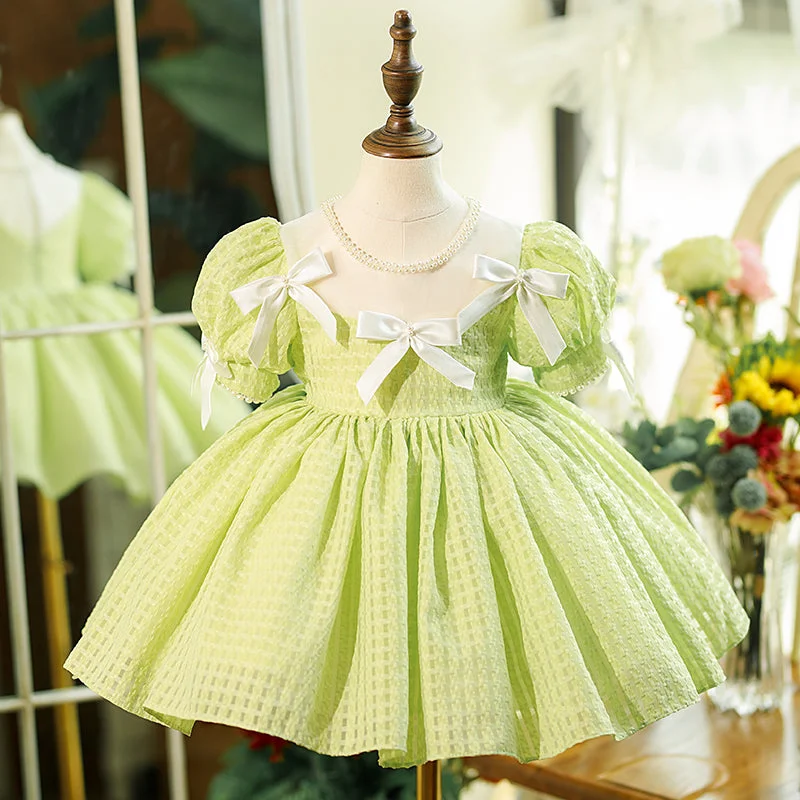 Baby Girl Daily Dress Toddler Summer Green Bow Knot Puff Sleeve Birthday Party Dress Sequined Elegant Party Baby Girl Daily Dress Toddler Summer Green Bow Knot Puff Sleeve Birthday Party Dress Sequined Elegant Party