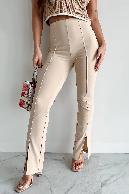 Pure Class Pintuck Hem Slit Pants (Sand) Slim Fit Casual Pants