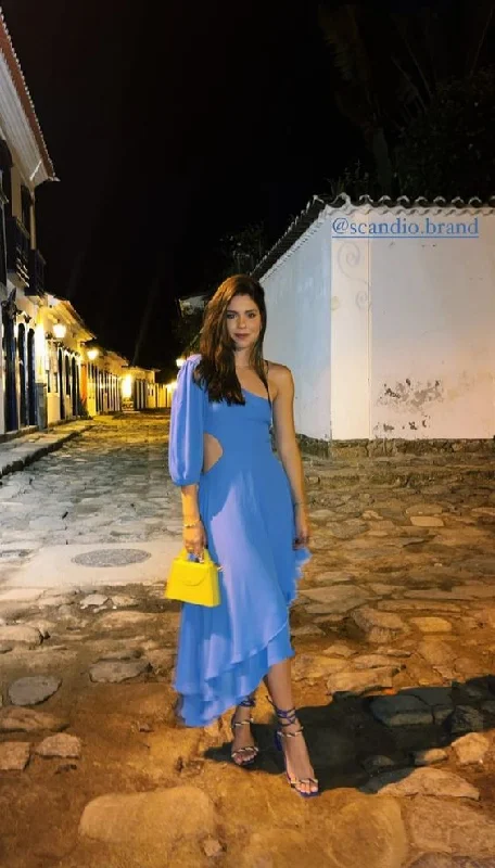 Blue One Shoulder A-Line Asymetrical Long Party Dress Wedding Guest Dress, DP3341 Tunics Luxurious premium Blue One Shoulder A-Line Asymetrical Long Party Dress Wedding Guest Dress, DP3341 Tunics Luxurious premium