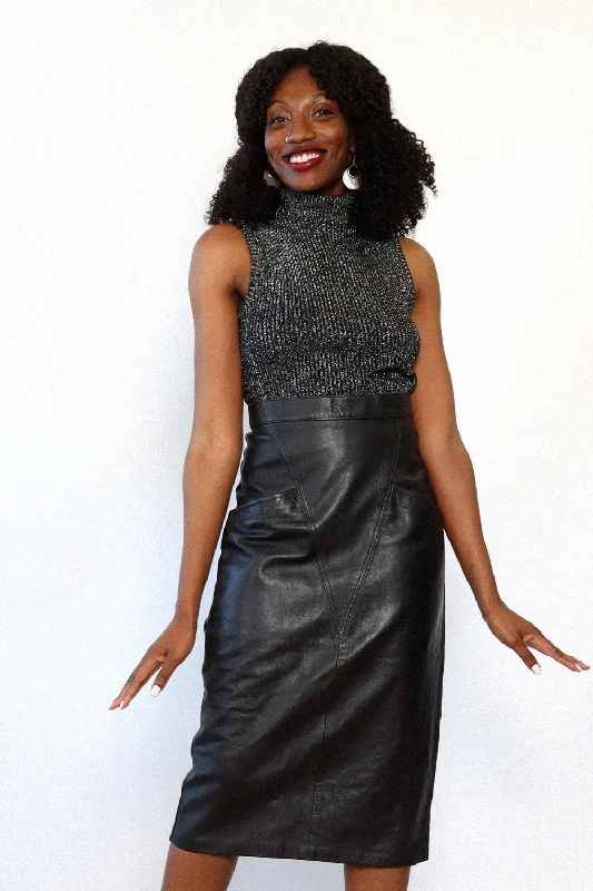 Black Leather Pocket Skirt M corduroy skirt cozy