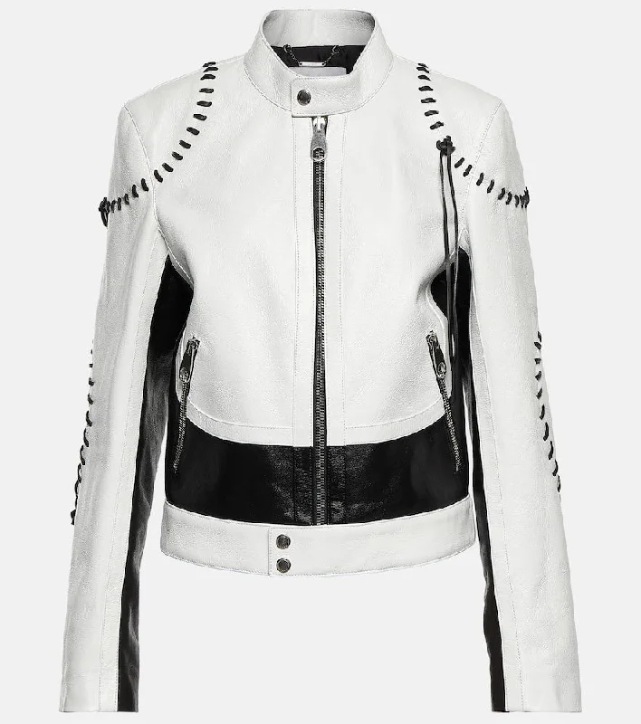Chloe Leather biker jacket Plaid Jacket Tartan Jacket Houndstooth Jacket