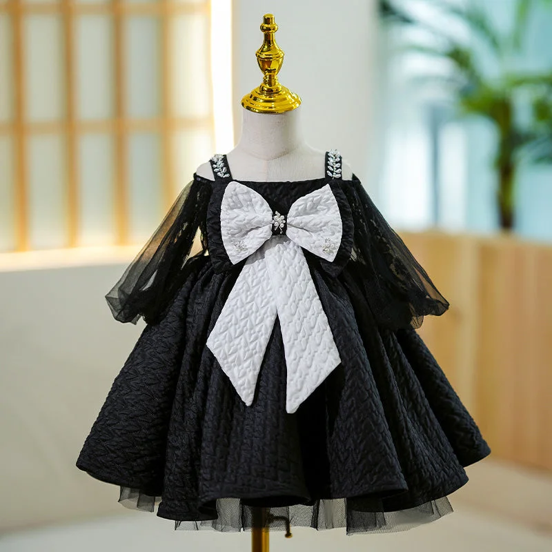 Little Girl Dress Toddler Black Summer Princess Bow Knot Fluffy Party Dress Turtleneck Neckline Stylish Little Girl Dress Toddler Black Summer Princess Bow Knot Fluffy Party Dress Turtleneck Neckline Stylish