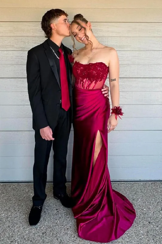 Strapless Appliques Fitted Burgundy Long Prom Dress Party Dress PSK682 Tunics Spring floral Strapless Appliques Fitted Burgundy Long Prom Dress Party Dress PSK682 Tunics Spring floral