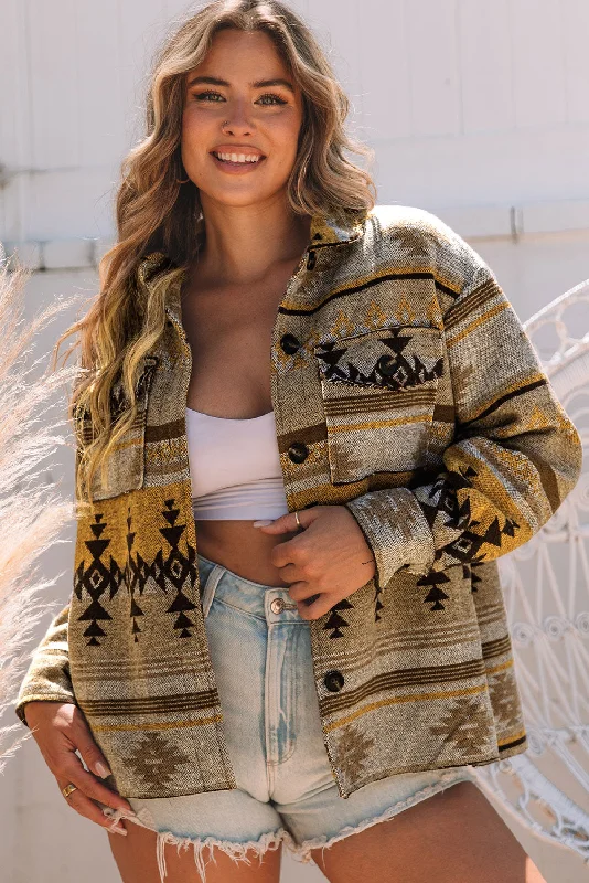 Brown Western Aztec Print Jacket Notch Collar Jacket Peter Pan Collar Jacket Cowl Neck Jacket Brown Western Aztec Print Jacket Notch Collar Jacket Peter Pan Collar Jacket Cowl Neck Jacket