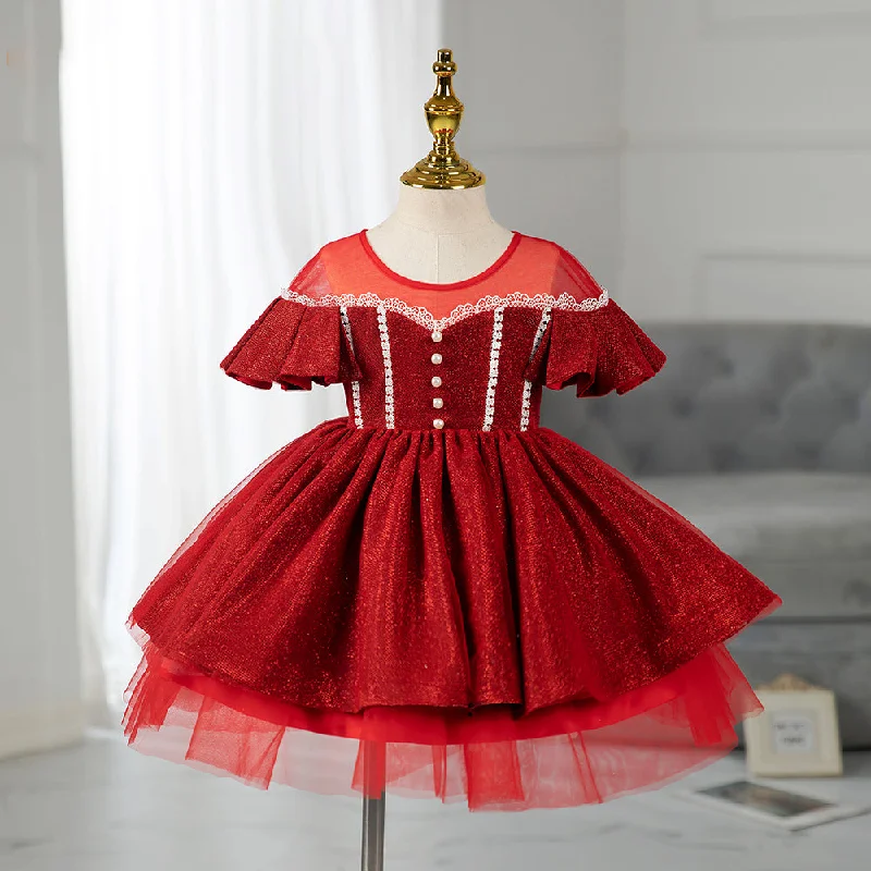 Toddler Girl Princess Dress Red Elegant Bead Mesh Puffy Birthday Party Dress Tunics Practical easy-care Toddler Girl Princess Dress Red Elegant Bead Mesh Puffy Birthday Party Dress Tunics Practical easy-care
