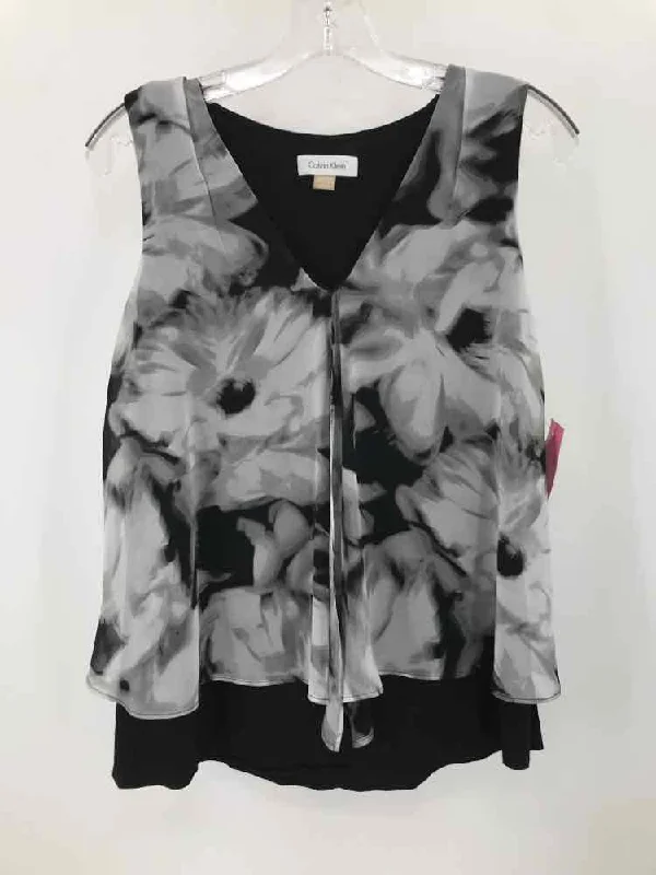 Pre-Owned Calvin Klein Black Size Small Floral Tank Top silver tank top