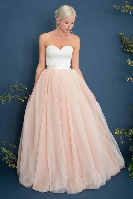 Sweetheart Satin Spring Bridal Gown with Blush Pink Tulle Skirt seamless skirt comfort