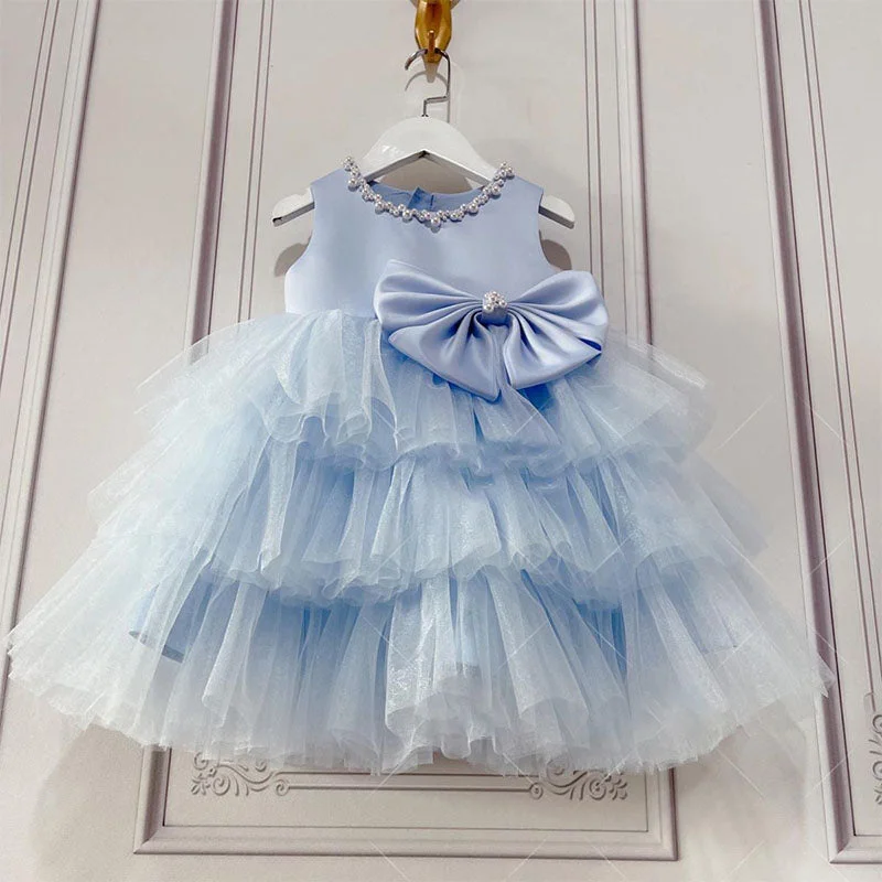 Baby Girl Ball Gowns Girl Blue Sleeveless Cake Flower Birthday Party Dress Tunics Bestseller popular Baby Girl Ball Gowns Girl Blue Sleeveless Cake Flower Birthday Party Dress Tunics Bestseller popular